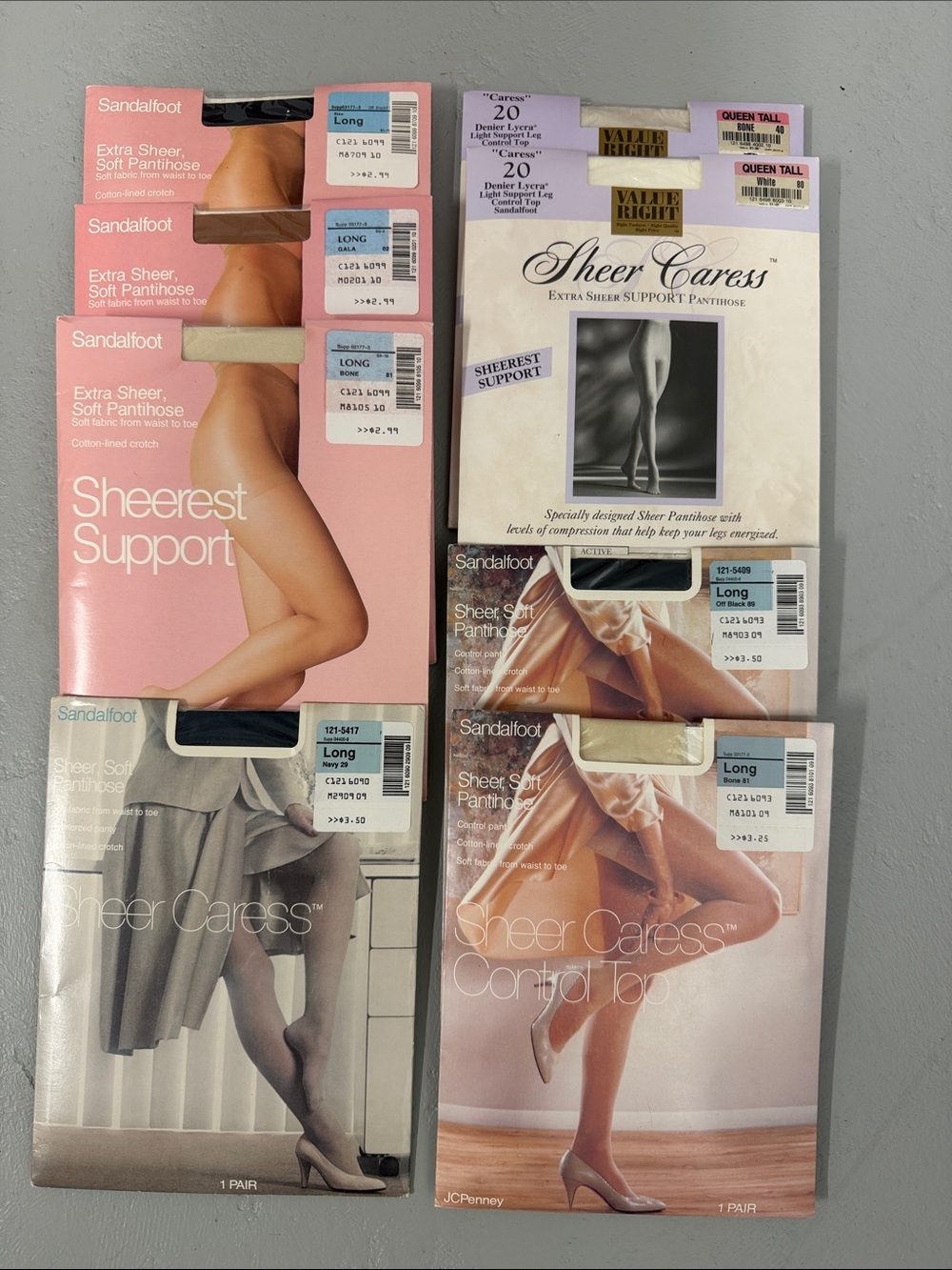 8 Vintage JC Penney Pantyhose Sheer Caress Long & Queen